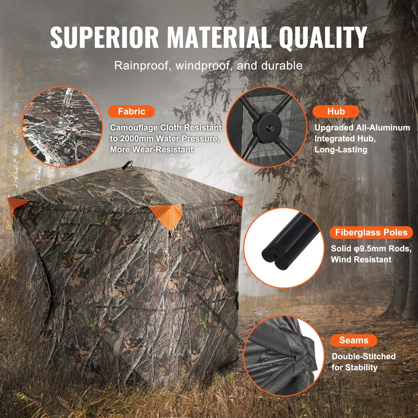 Hunting Blind, 270° See Through Ground Blind, 2-3 Person Pop Up Deer Blind for Hunting with Carrying Bag, Portable Resilient Hunting Tent, 3 Horizontal Windows for Turkey and Deer Hunting