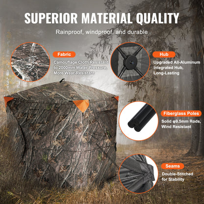 Hunting Blind, 270° See Through Ground Blind, 2-3 Person Pop Up Deer Blind for Hunting with Carrying Bag, Portable Resilient Hunting Tent, 3 Horizontal Windows for Turkey and Deer Hunting