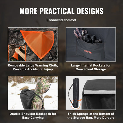 Hunting Blind, 270° See Through Ground Blind, 2-3 Person Pop Up Deer Blind for Hunting with Carrying Bag, Portable Resilient Hunting Tent, 3 Horizontal Windows for Turkey and Deer Hunting