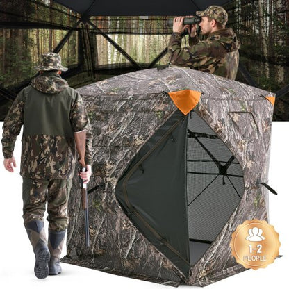 Hunting Blind, 270° See Through Ground Blind, 1-2 Person Pop Up Deer Blind for Hunting with Carrying Bag, Portable Resilient Hunting Tent, One-Way See-Through Mesh for Turkey and Deer Hunting