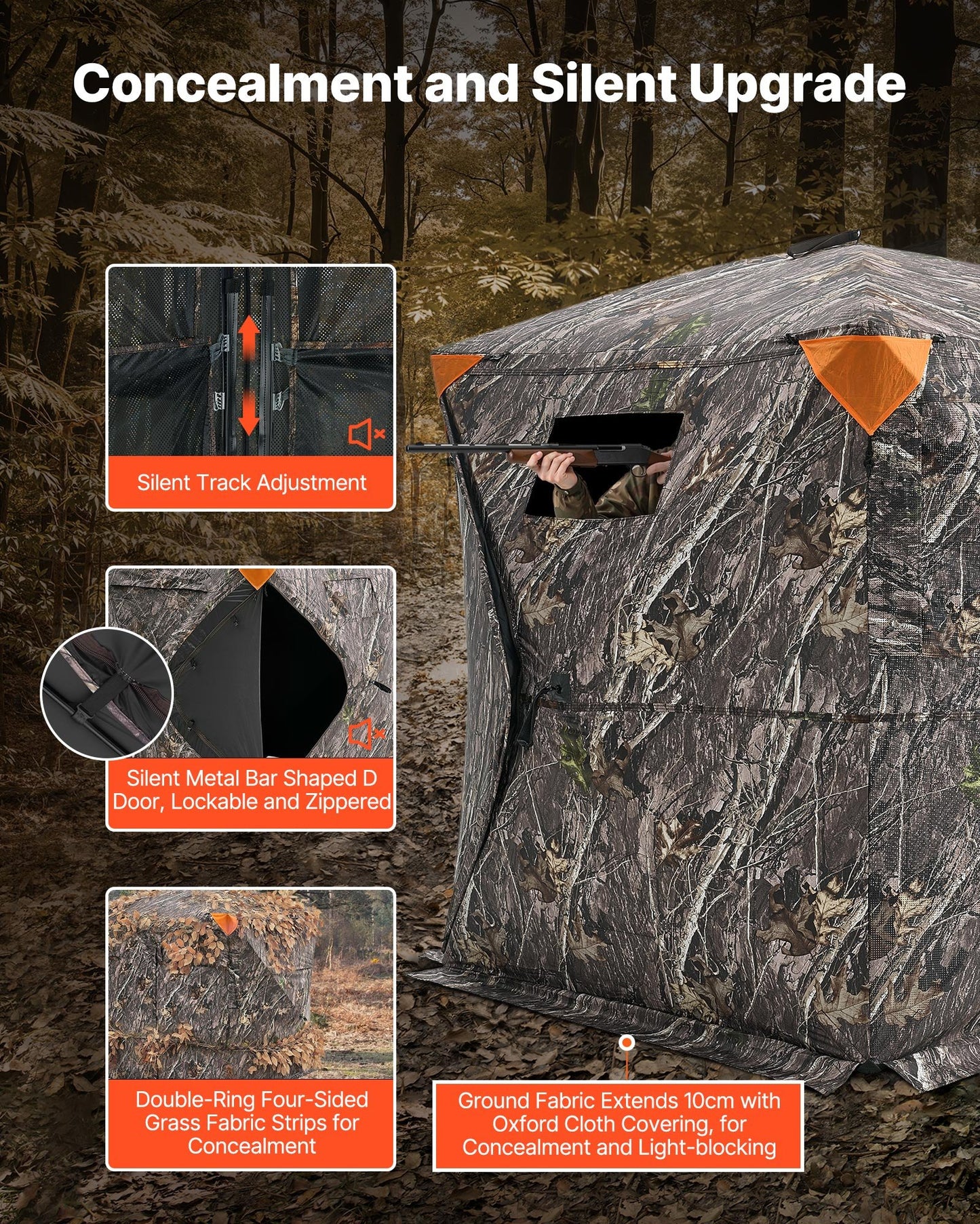 Hunting Blind, 270° See Through Ground Blind, 1-2 Person Pop Up Deer Blind for Hunting with Carrying Bag, Portable Resilient Hunting Tent, One-Way See-Through Mesh for Turkey and Deer Hunting