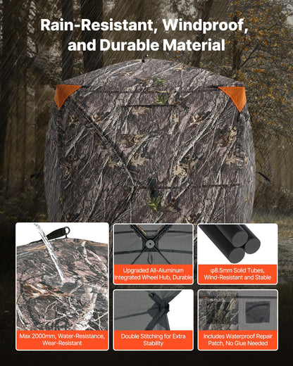 Hunting Blind, 270° See Through Ground Blind, 1-2 Person Pop Up Deer Blind for Hunting with Carrying Bag, Portable Resilient Hunting Tent, One-Way See-Through Mesh for Turkey and Deer Hunting