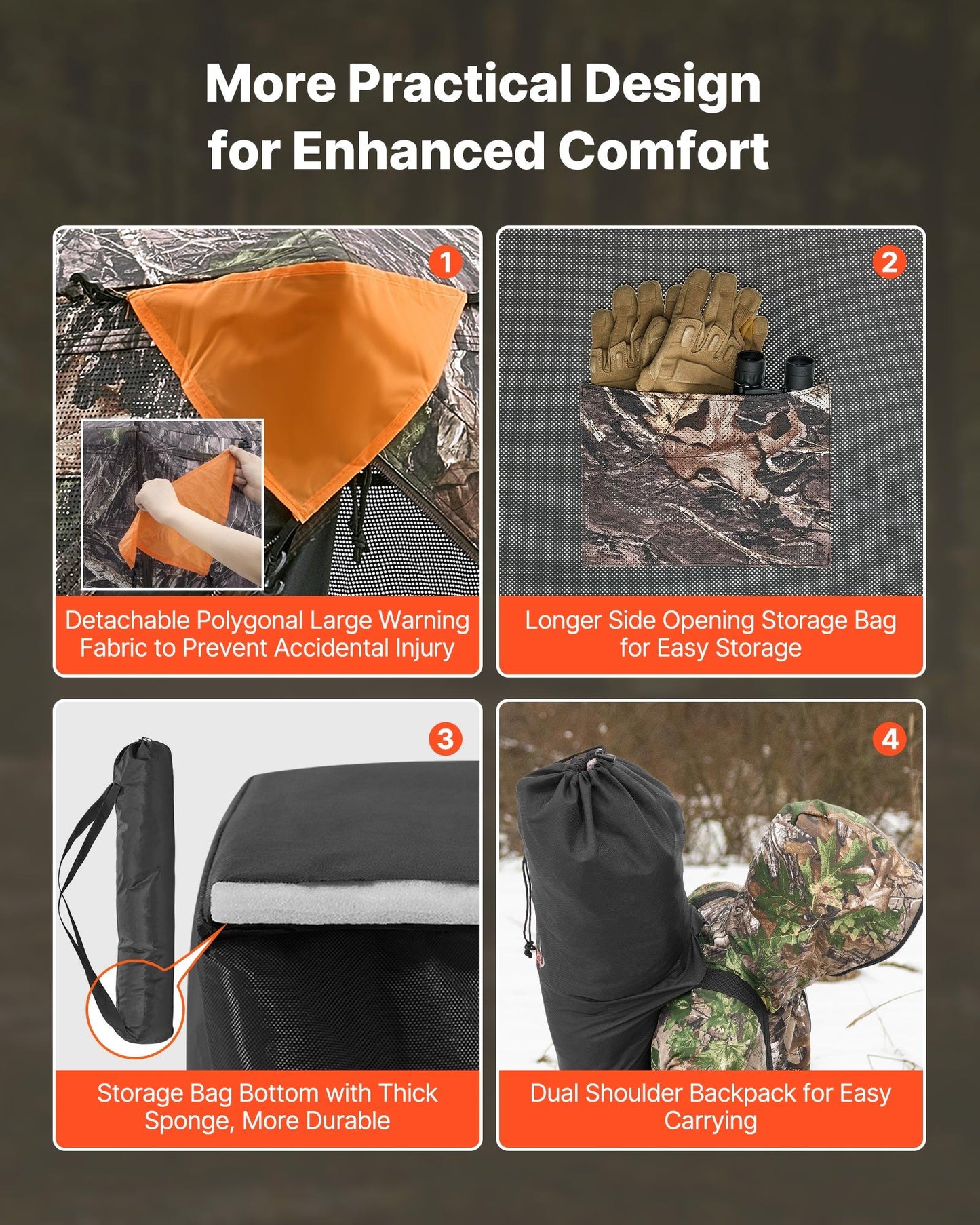 Hunting Blind, 270° See Through Ground Blind, 1-2 Person Pop Up Deer Blind for Hunting with Carrying Bag, Portable Resilient Hunting Tent, One-Way See-Through Mesh for Turkey and Deer Hunting