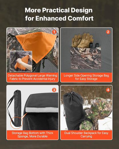 Hunting Blind, 270° See Through Ground Blind, 1-2 Person Pop Up Deer Blind for Hunting with Carrying Bag, Portable Resilient Hunting Tent, One-Way See-Through Mesh for Turkey and Deer Hunting