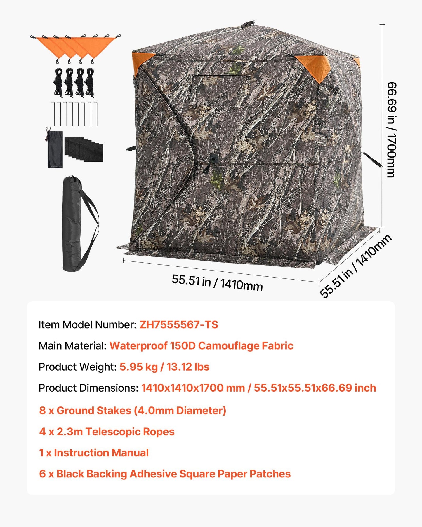 Hunting Blind, 270° See Through Ground Blind, 1-2 Person Pop Up Deer Blind for Hunting with Carrying Bag, Portable Resilient Hunting Tent, One-Way See-Through Mesh for Turkey and Deer Hunting