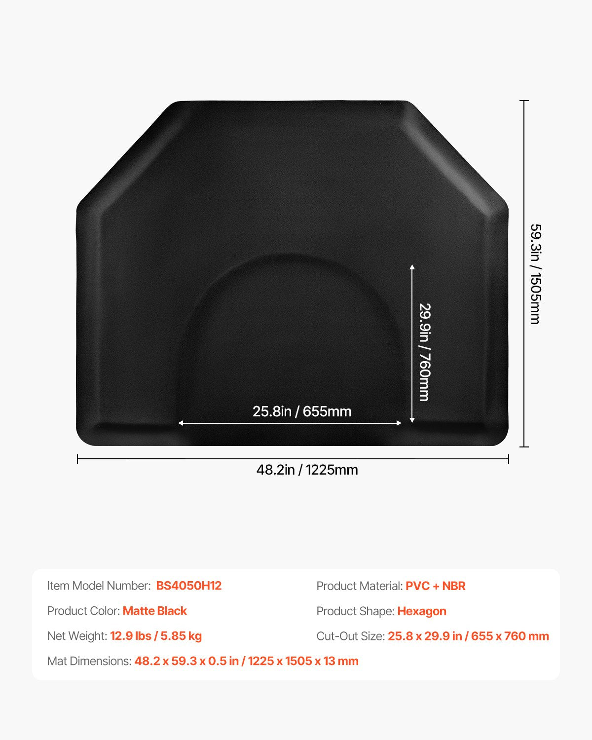 Salon Mat for Hair Stylist, 4 x 5 FT Hexagon Salon Chair Mat Anti Fatigue, 1/2-inch Thickened Barber Shop Floor Mat with Round Cut Out, Easy-to-Clean PVC Surface & Anti-Trip Beveled Edges