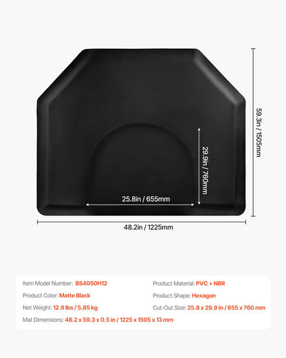 Salon Mat for Hair Stylist, 4 x 5 FT Hexagon Salon Chair Mat Anti Fatigue, 1/2-inch Thickened Barber Shop Floor Mat with Round Cut Out, Easy-to-Clean PVC Surface & Anti-Trip Beveled Edges