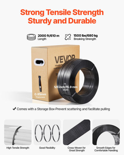 Banding Strapping Kit, Heavy Duty Banding Sealer Tool with 2000 ft PET Band, 600 Metal Seals, 200 Corner Protectors, Plastic Pallet Packaging Strapping Kit for Warehouse, Transportation, Home