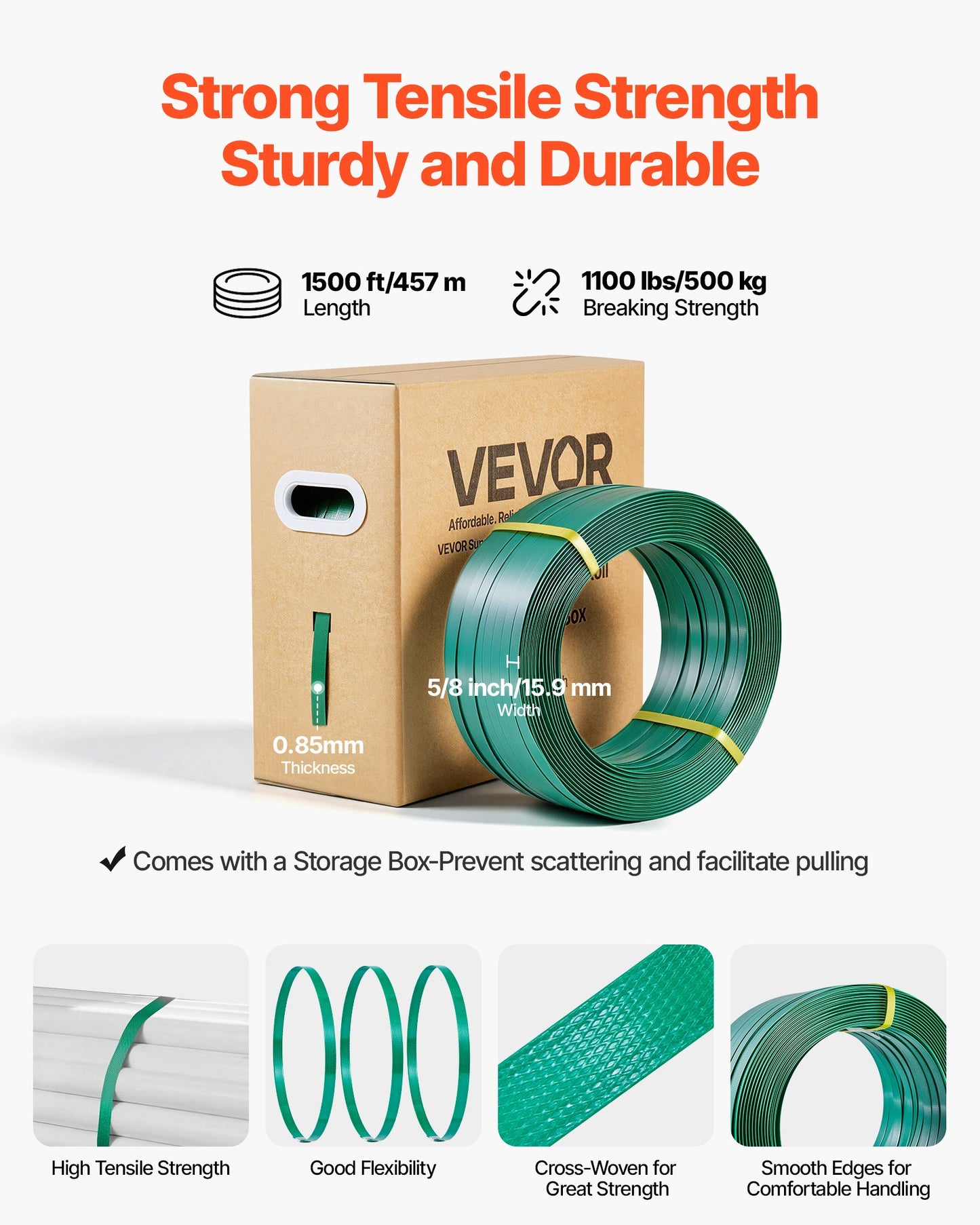 Banding Strapping Kit, Heavy Duty Banding Sealer Tool with 1500 ft PET Band, 450 Metal Seals, 150 Corner Protectors & Gloves, Plastic Pallet Packaging Strapping Kit for Warehouse/Shipping/Moving