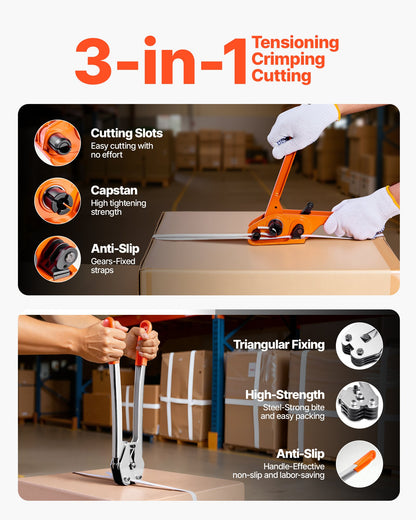 Banding Strapping Kit, Heavy Duty Banding Sealer Tool with 3200 ft Length PP Band, 1000 Metal Seals, 50 Corner Protectors, Plastic Pallet Packaging Strapping Kit for Warehouse/Shipping/Moving