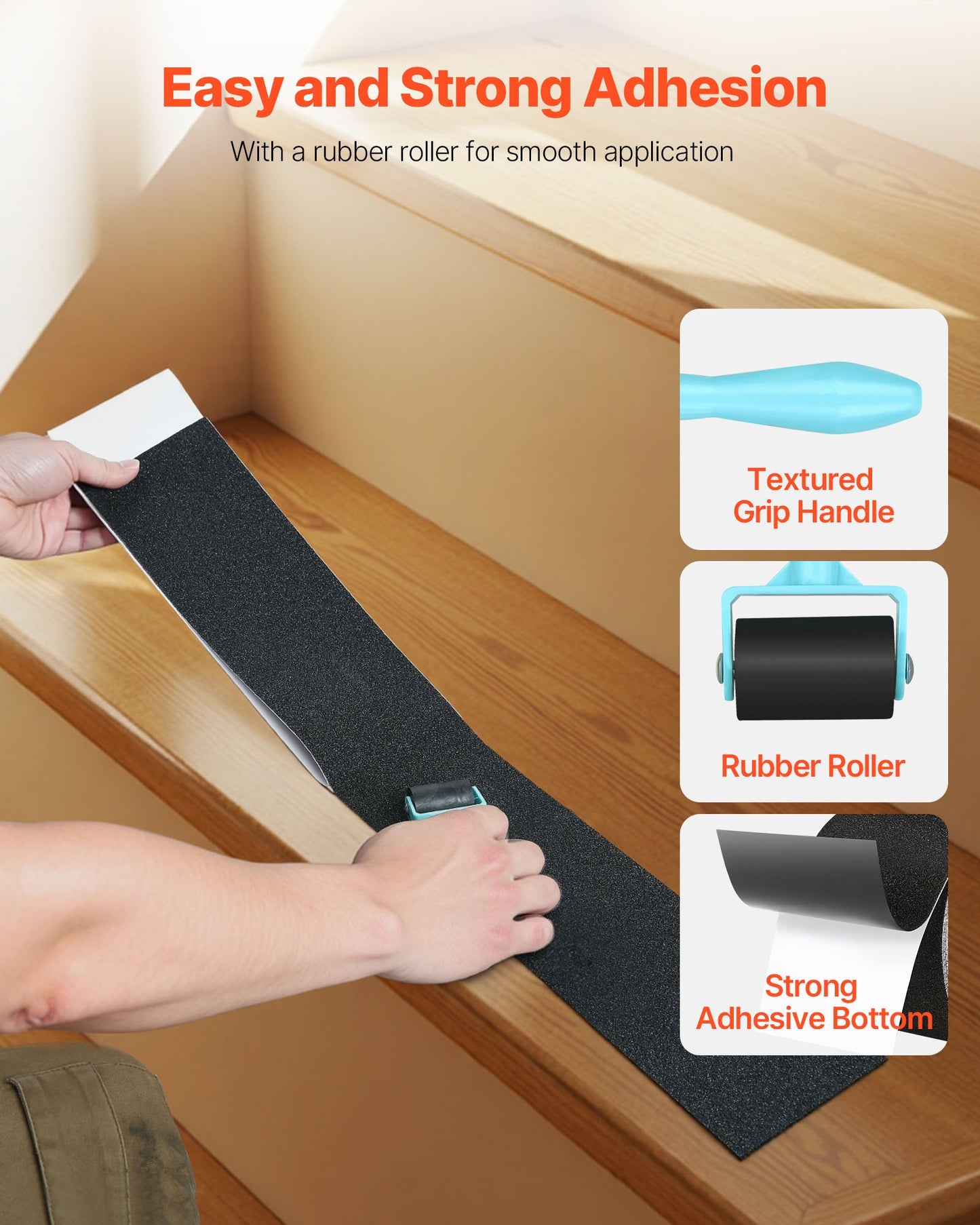 Anti-Slip Tape, 35 FT x 4 inch Non Slip Grip Tape for Stairs Steps, 80-Grit Aluminum Oxide High Traction Non-Skid Stair Treads with Strong Adhesive Backing, Suitable for Indoor & Outdoor Use