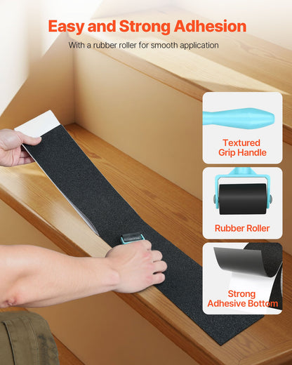 Anti-Slip Tape, 35 FT x 4 inch Non Slip Grip Tape for Stairs Steps, 80-Grit Aluminum Oxide High Traction Non-Skid Stair Treads with Strong Adhesive Backing, Suitable for Indoor & Outdoor Use