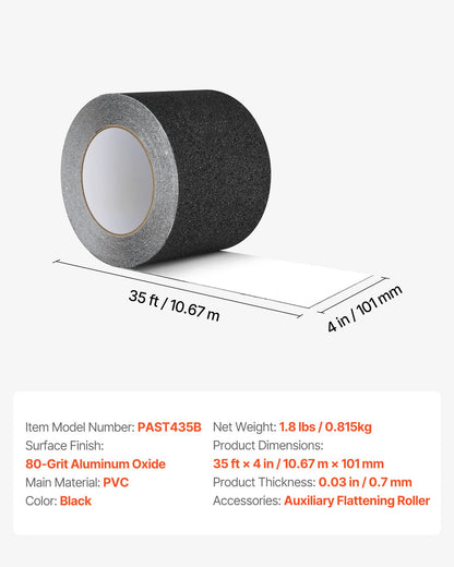 Anti-Slip Tape, 35 FT x 4 inch Non Slip Grip Tape for Stairs Steps, 80-Grit Aluminum Oxide High Traction Non-Skid Stair Treads with Strong Adhesive Backing, Suitable for Indoor & Outdoor Use