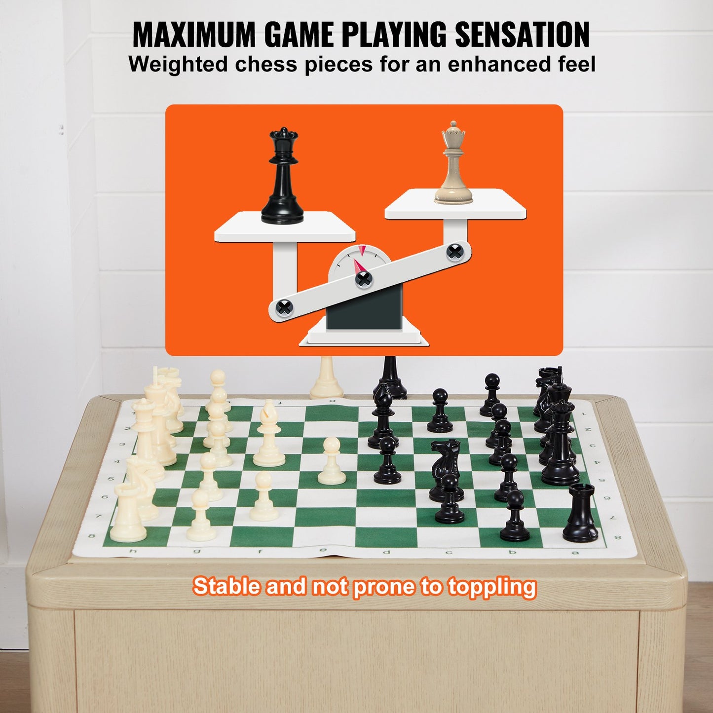 Tournament Chess Set, 20 Inch Roll-Up Beginner Chess Board, Foldable Silicone Chess Game with Plastic Weighted Chess Pieces & Storage Bag, Portable Travel Chess Board Gift for Adult Kid Family