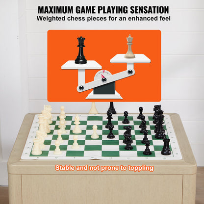 Tournament Chess Set, 20 Inch Roll-Up Beginner Chess Board, Foldable Silicone Chess Game with Plastic Weighted Chess Pieces & Storage Bag, Portable Travel Chess Board Gift for Adult Kid Family