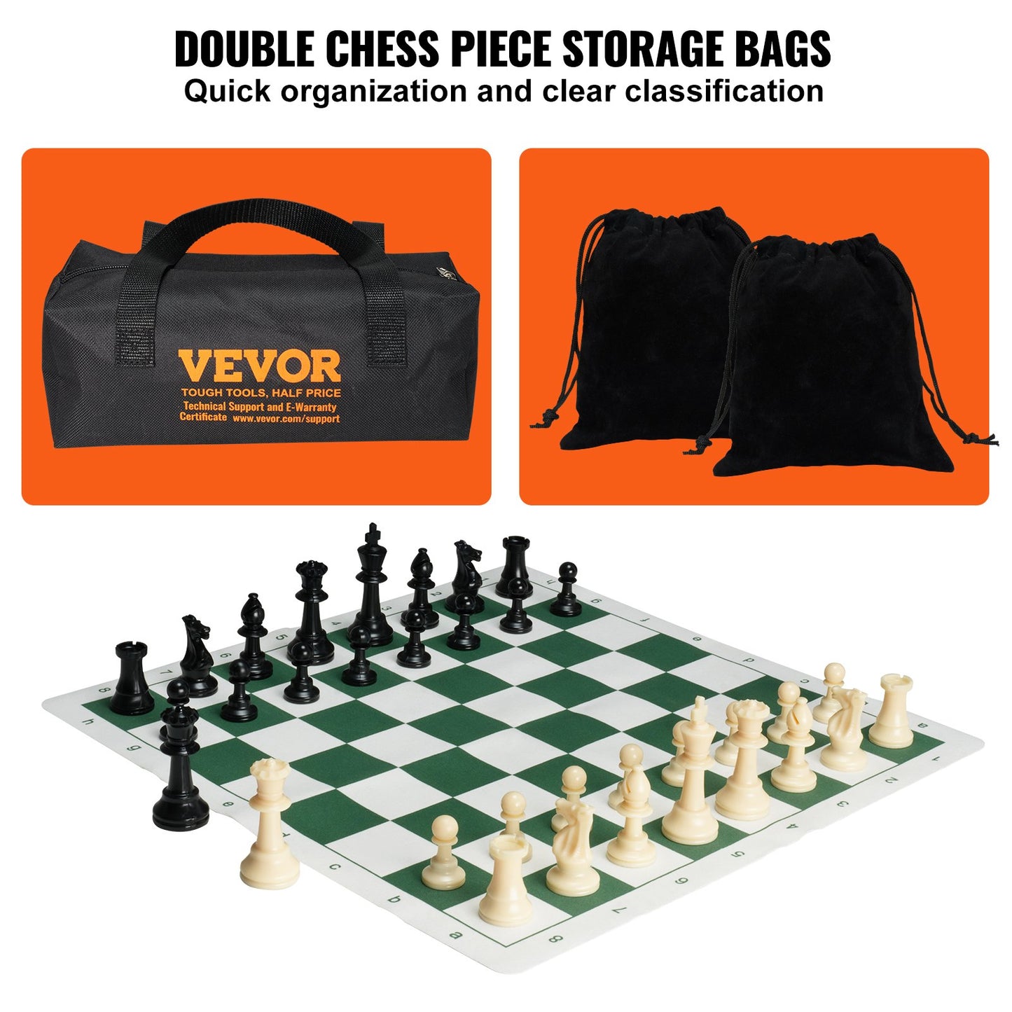 Tournament Chess Set, 20 Inch Roll-Up Beginner Chess Board, Foldable Silicone Chess Game with Plastic Weighted Chess Pieces & Storage Bag, Portable Travel Chess Board Gift for Adult Kid Family