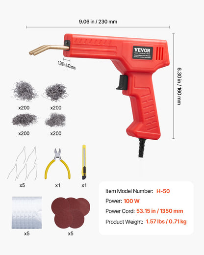 Plastic Welder, 100W Plastic Welding Gun with 800PCS Hot Staples, Professional Hot Staple Welding Gun, Plastic Car Bumper Repair Kit with LED Light for Kayak, Toys, Plastic Crack Repair