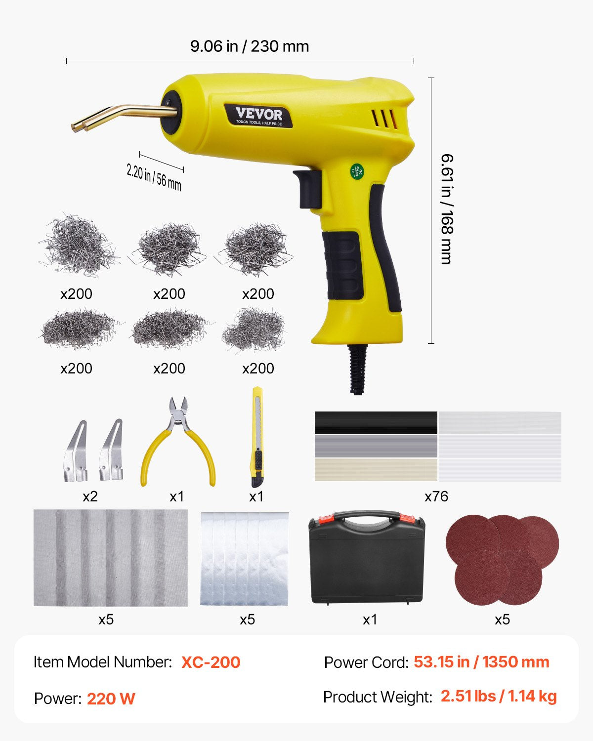 Plastic Welding Kit, 220W Plastic Welder Gun with 1200PCS Hot Staples & 76PCS Welding Rods, Professional Hot Staple Welding Gun with LED Light, Carrying Case for Kayak, Toys, Car Bumper Repair