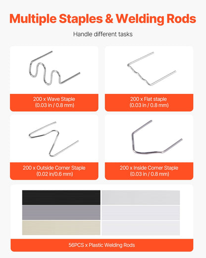 Kunststoffschweißgerät, 220 W, Kunststoffschweißpistolen-Set mit 800 Klammern und 56 Stäben