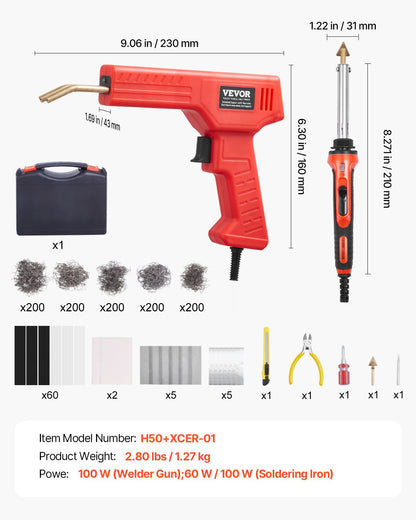 Plastic Welder Kit Deluxe, 100W Plastic Welding Gun + 60 W/100W Soldering Iron, Professional Plastic Repair Welding Tool with 1000PCS Hot Staples & 60 Rods for Car Bumper Kayak Electronics Toys