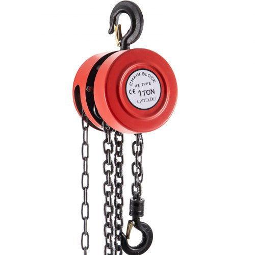 Hand Chain Hoist, 2200 lbs /1 Ton Capacity Chain Block, 8ft/2.5m Lift Manual Hand Chain Block, Manual Hoist with Industrial-Grade Steel Construction for Lifting Good in Transport & Workshop, Red