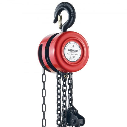 Hand Chain Hoist, 4400 lbs /2 Ton Capacity Chain Block, 8ft/2.5m Lift Manual Hand Chain Block, Manual Hoist with Industrial-Grade Steel Construction for Lifting Good in Transport & Workshop, Red