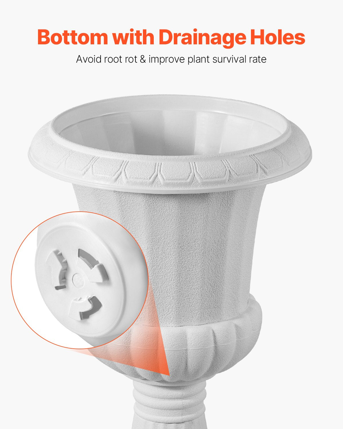 Plastic Urn Planters, 9.8 x 16.5 Inch, 2 Pack White Classic Flower Pots Front Porch Planters, Indoor & Outdoor Vase for Wedding, Party, Event, Home, Stage, Garden, Balcony, Patio Decoration