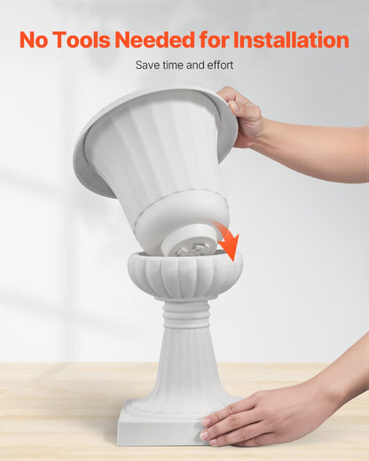 Plastic Urn Planters, 9.8 x 16.5 Inch, 2 Pack White Classic Flower Pots Front Porch Planters, Indoor & Outdoor Vase for Wedding, Party, Event, Home, Stage, Garden, Balcony, Patio Decoration