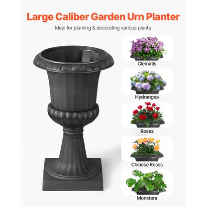Plastic Urn Planters 25 x 42 cm Black Flower Pedestal Flower Pots | EU