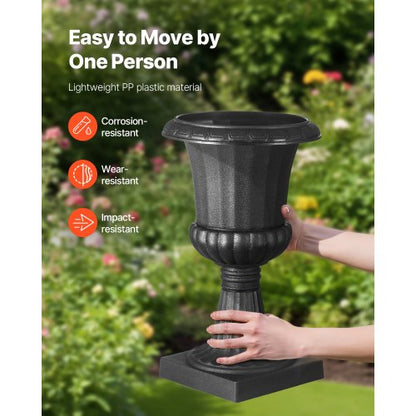 Plastic Urn Planters 25 x 42 cm Black Flower Pedestal Flower Pots | EU