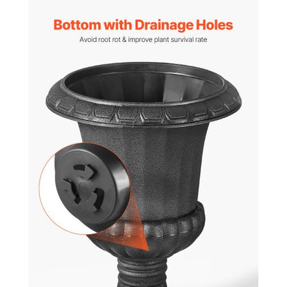 Plastic Urn Planters 25 x 42 cm Black Flower Pedestal Flower Pots | EU