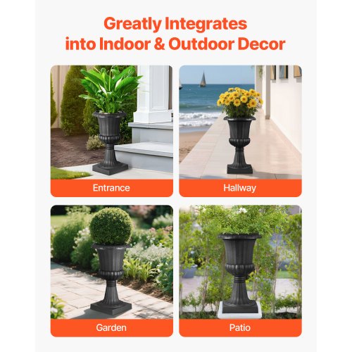 Plastic Urn Planters 25 x 42 cm Black Flower Pedestal Flower Pots | EU