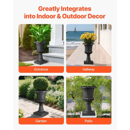 Plastic Urn Planters 25 x 42 cm Black Flower Pedestal Flower Pots | EU