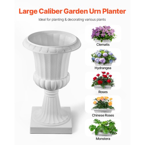 Plastic Planter 40 x 67 cm White Flowers on Pedestal | EU