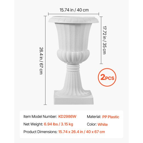 Plastic Planter 40 x 67 cm White Flowers on Pedestal | EU