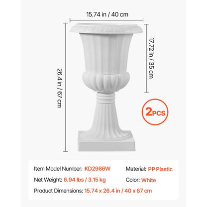 Plastic Planter 40 x 67 cm White Flowers on Pedestal | EU