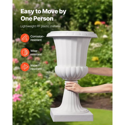 Plastic Planter 40 x 67 cm White Flowers on Pedestal | EU