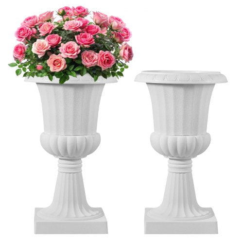 Plastic Urn Planters, 15.8 x 26.4 Inch, 2 Pack White Classic Flower Pots Front Porch Planters, Indoor & Outdoor Vase for Wedding, Party, Event, Home, Stage, Garden, Balcony, Patio Decoration