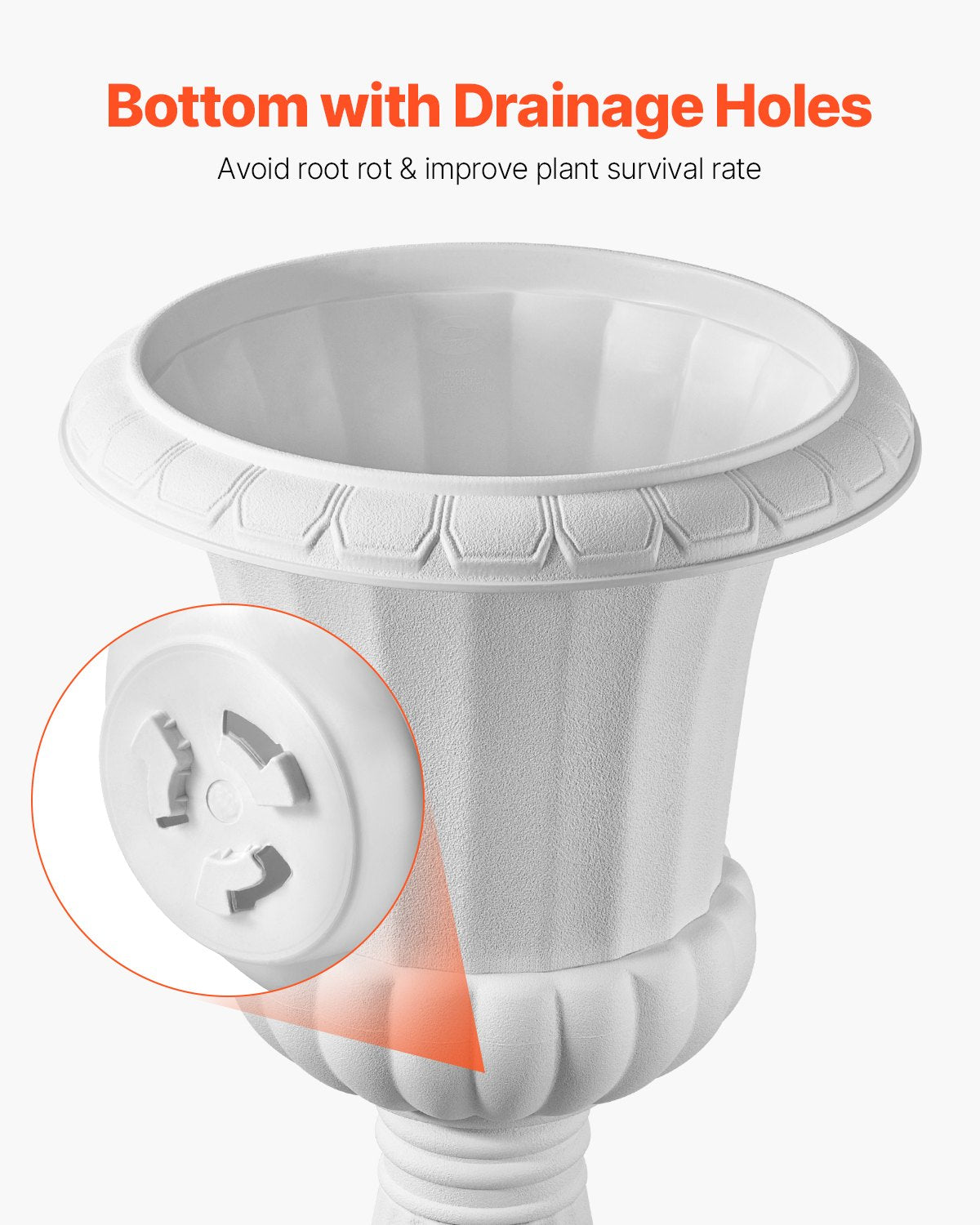 Plastic Urn Planters, 15.8 x 26.4 Inch, 2 Pack White Classic Flower Pots Front Porch Planters, Indoor & Outdoor Vase for Wedding, Party, Event, Home, Stage, Garden, Balcony, Patio Decoration