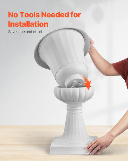 Plastic Urn Planters, 15.8 x 26.4 Inch, 2 Pack White Classic Flower Pots Front Porch Planters, Indoor & Outdoor Vase for Wedding, Party, Event, Home, Stage, Garden, Balcony, Patio Decoration