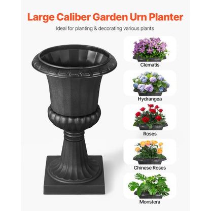 Plasturnplanter, 40 x 67 cm, 2-pack svarta klassiska blomkrukor för veranda, inomhus- och utomhusvas för bröllop, fest, evenemang, hem, scen, trädgård, balkong, uteplatsdekoration |  EU
