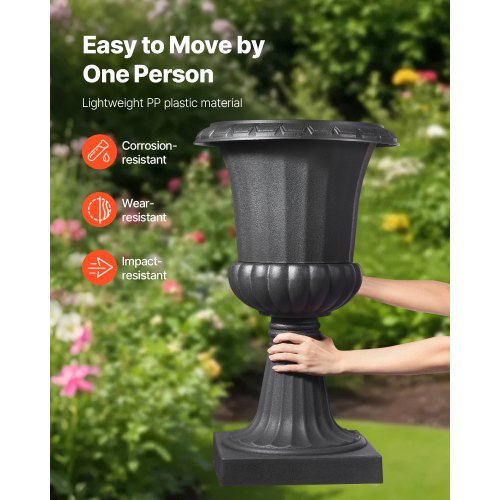 Plasturnplanter, 40 x 67 cm, 2-pack svarta klassiska blomkrukor för veranda, inomhus- och utomhusvas för bröllop, fest, evenemang, hem, scen, trädgård, balkong, uteplatsdekoration |  EU