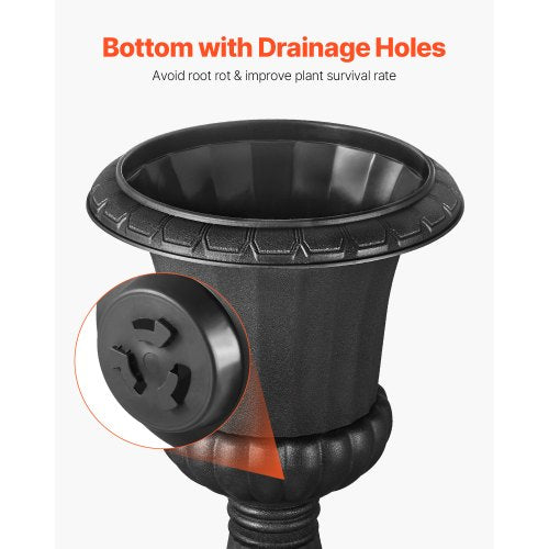 Plasturnplanter, 40 x 67 cm, 2-pack svarta klassiska blomkrukor för veranda, inomhus- och utomhusvas för bröllop, fest, evenemang, hem, scen, trädgård, balkong, uteplatsdekoration |  EU