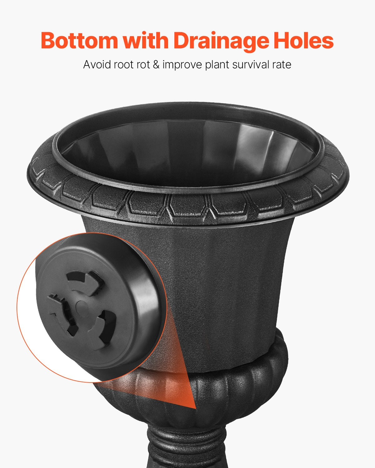 Plastic Urn Planters, 15.8 x 26.4 Inch, 2 Pack Black Classic Flower Pots Front Porch Planters, Indoor & Outdoor Vase for Wedding, Party, Event, Home, Stage, Garden, Balcony, Patio Decoration