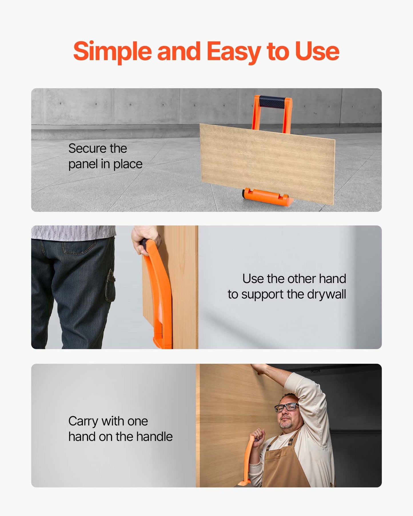 Drywall Carrier, 2 Pack Plywood Carriers Handles, ABS Plastic Panel Carrier Tool with 176 lbs Load Bearing, Lift and Carry Panel Mover for Plywood, Drywall, Particleboard, Tempered Glass