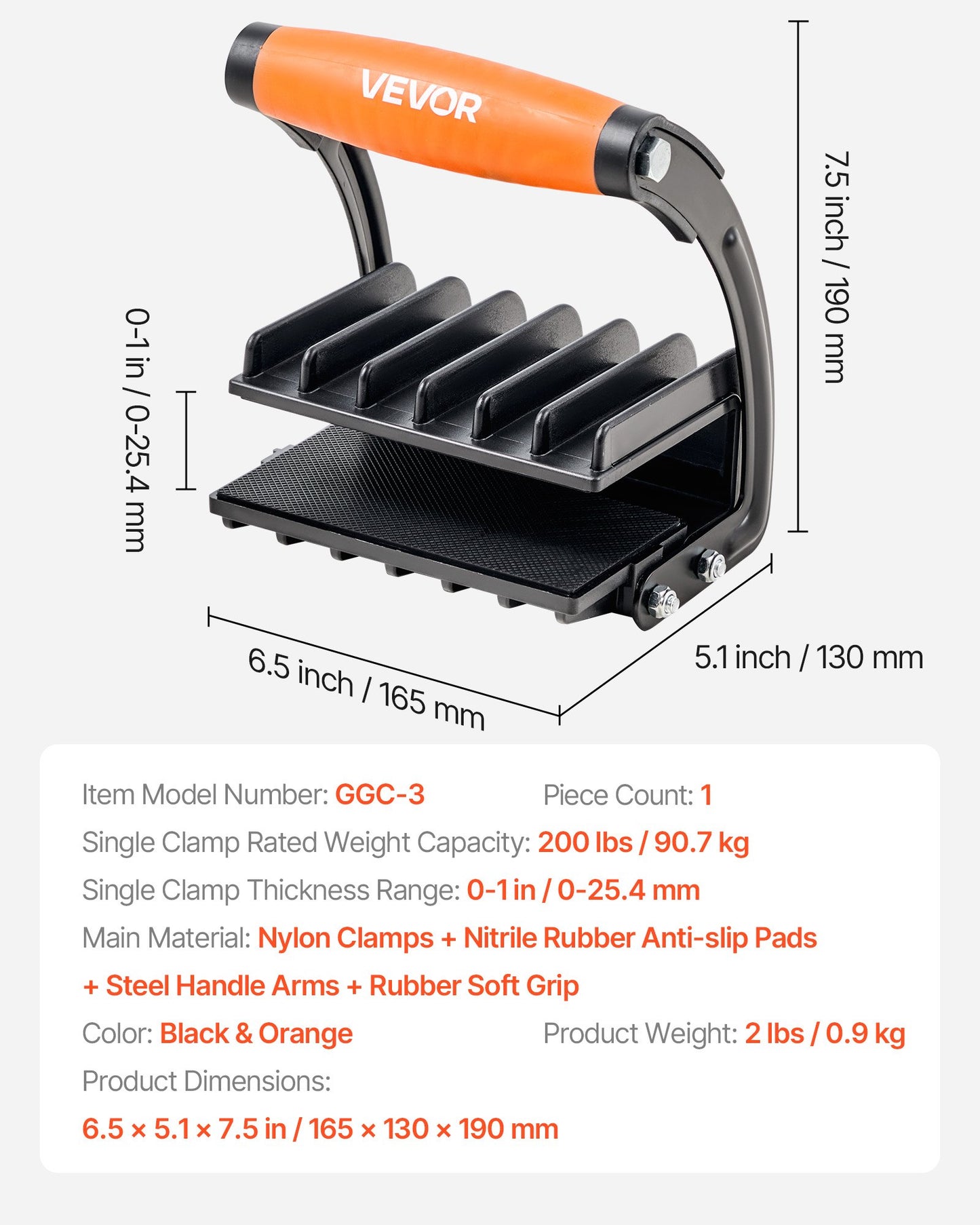 Plywood Carrier, 200 lbs Single Clamp Capacity, Adjustable Drywall Carrying Tool for 0-1 Inches Thickness Boards, Plywood Carrier with Non-Slip Grips for Plastic Boards, Plywood, Drywall