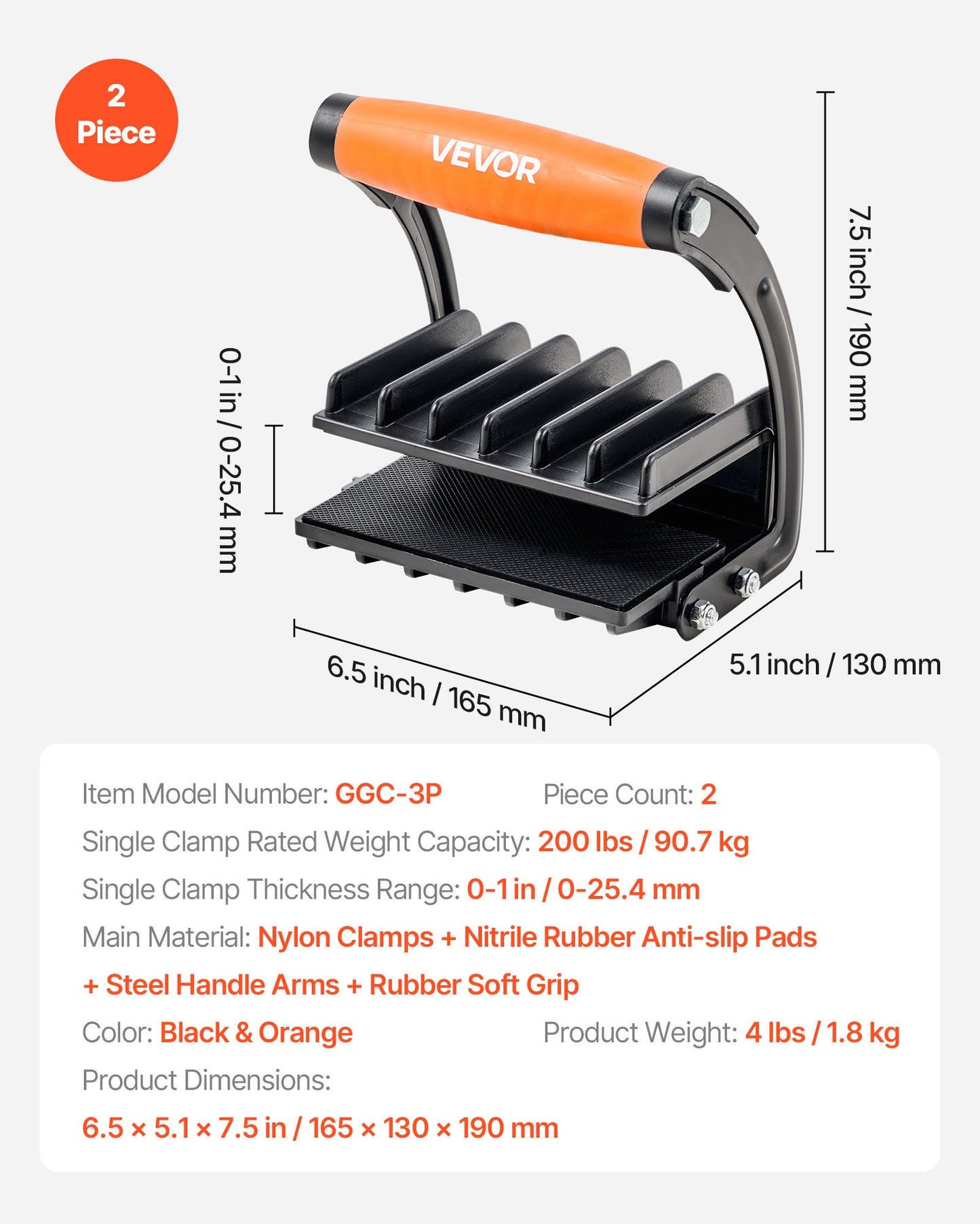 Plywood Carrier, 200 lbs Single Clamp Capacity, 2 Pack Adjustable Drywall Carrying Tool for 0-1 Inches Thickness Boards, Plywood Carrier with Non-Slip Grips for Plastic Boards, Plywood, Drywall