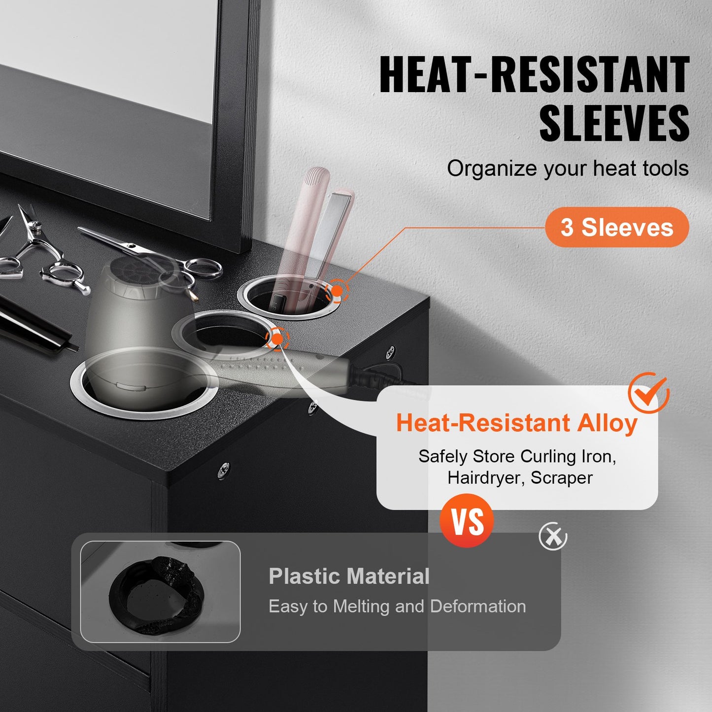 Salon-Aufbewahrungsschrank, wandmontierte Friseursalon-Station für Friseure, Friseurstations-Set, mit 3 Fächern, einem Spiegel, einem Doppeltürschrank und einer Schublade, Schwarz