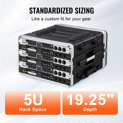 6U Rack Case, Standard 19 in Depth, Server Rack Cabinet with ABS Construction Wheels Heavy-Duty Twist Butterfly Latches, Detachable Front & Back Panels, for Amps, Mixers, Microphone Receivers