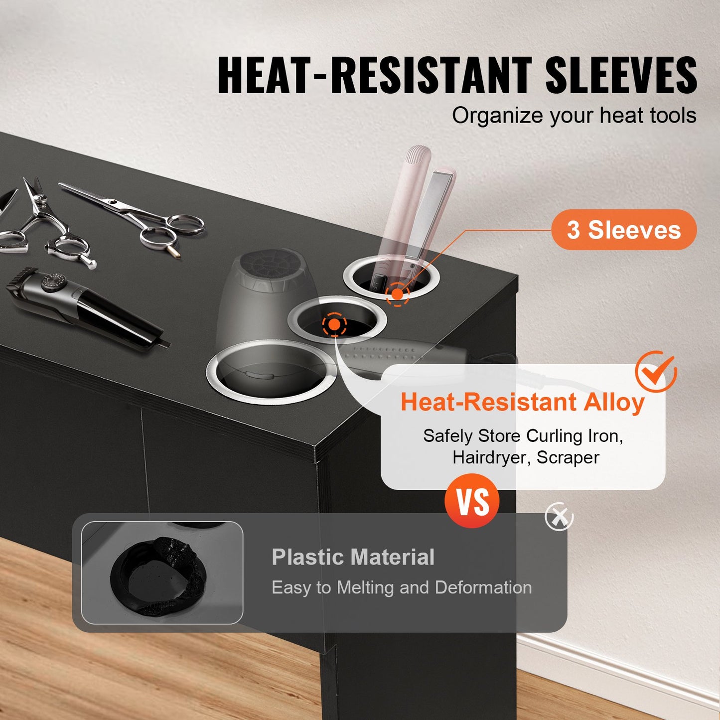 Salonstation, wandmontierte Friseursalonstation für Friseure, Beauty-Spa-Möbelset, 1 Lagerschrank, 3 Fächer und 2 Schubladen (eine abschließbar), Schwarz